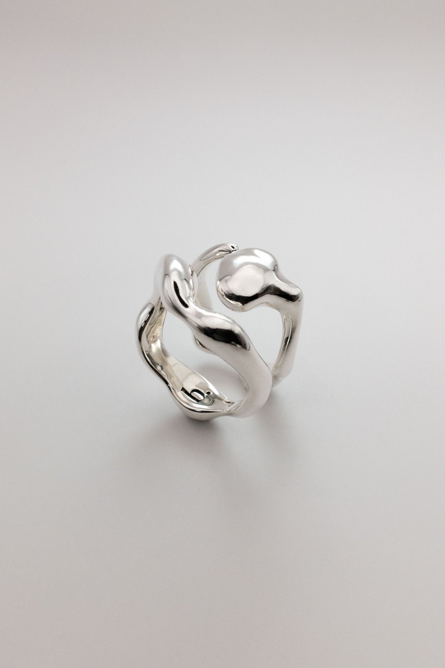 Organically shaped pair of silver rings shot in studio